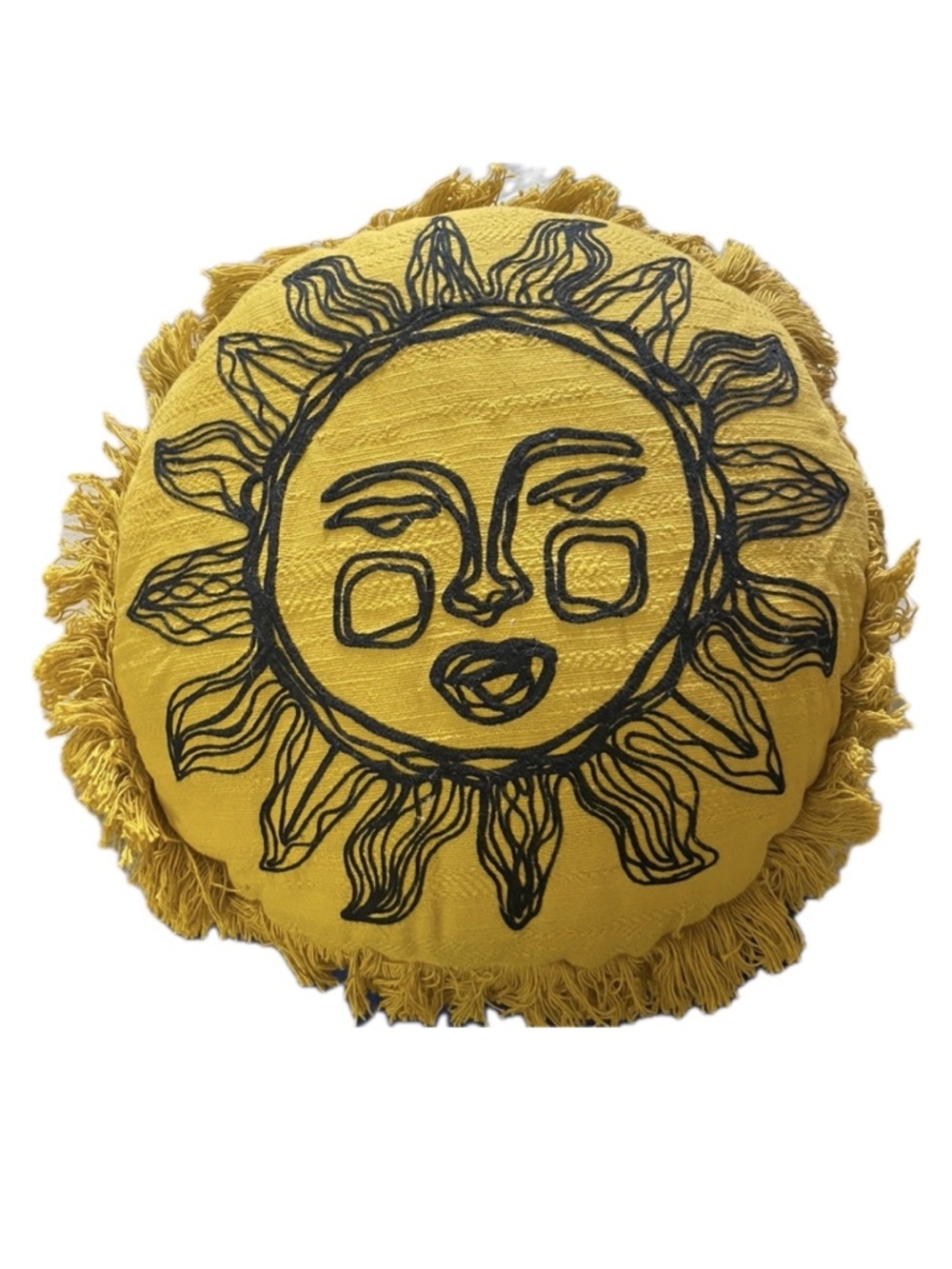 Opalhouse x Jungalow Sun Face Round Throw Pillow 16” Boho Fringe Yellow